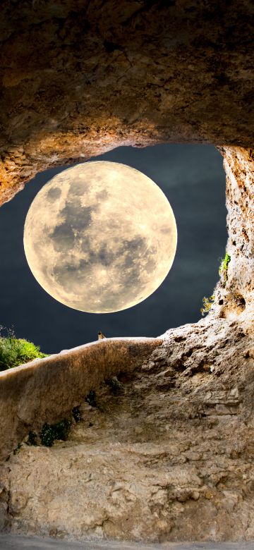 Full moon, Cave, Steps, Path, Tunnel, Landscape, Stairs, 5K