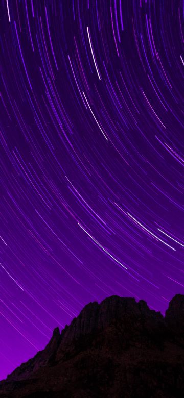 Star Trails, Purple sky, Timelapse, Night sky, Astronomy, Dark night, Starry sky, Outer space, Night time, Alps mountains, Pattern, 5K