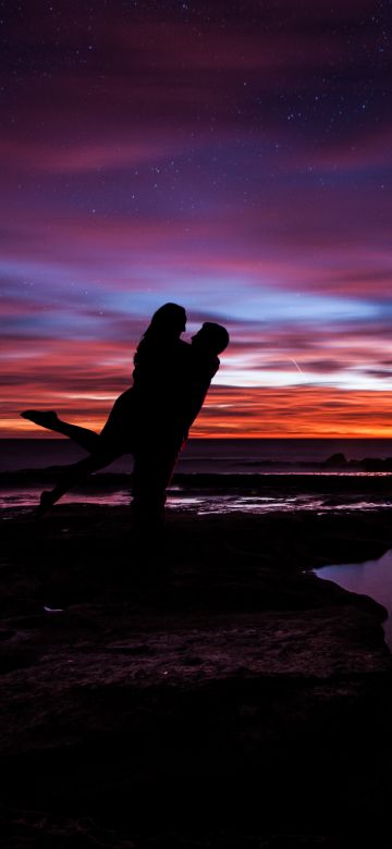 Couple, Sunset, Silhouette, Together, Romantic, Colorful Sky, Dusk, Water