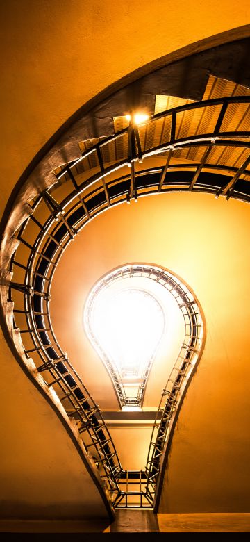 Staircase, Bulb illustration, Steps, Look up, Indoor, Sun light, 5K