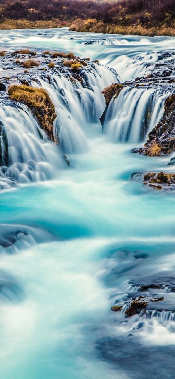 Bruarfoss Waterfall, Iceland, River Stream, Blue Water, Landscape, Scenery, Famous Place, Long exposure, Beautiful, 5K