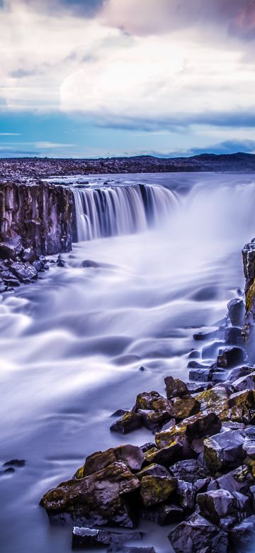 Selfoss Waterfall, Iceland, Landscape, River Stream, Long exposure, Tourist attraction, Travel, Rocks, Cliffs, Evening, Scenery, 5K