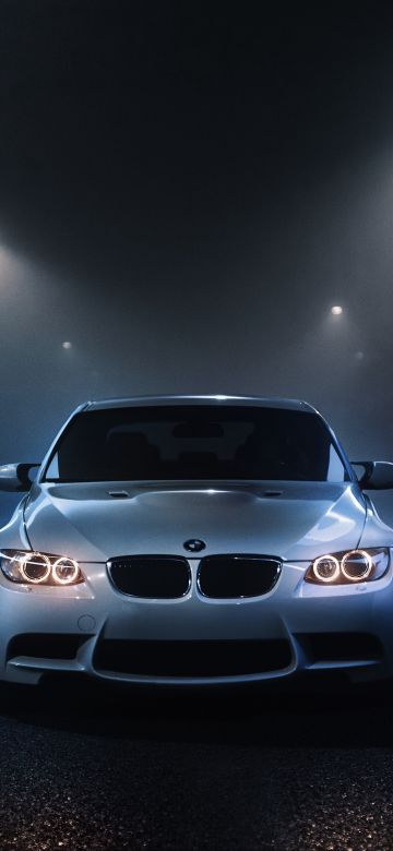 BMW M3, White cars, Dark background, Night time, Street lights, Foggy night, Automobile, 5K