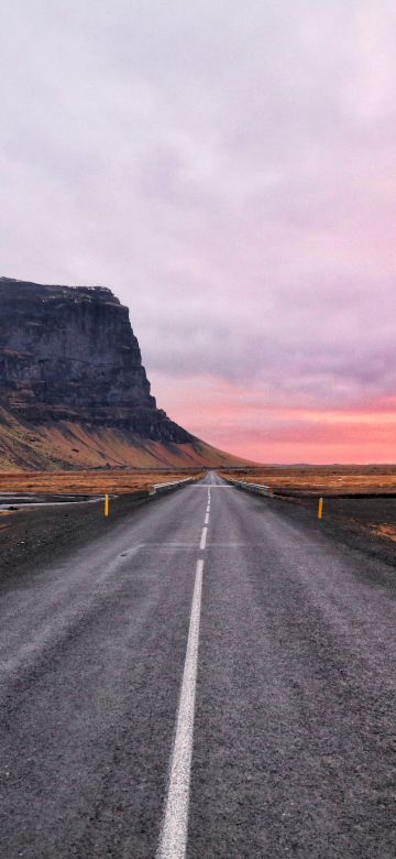 Open Road, Cliff, Horizon, Landscape, Plateau, Iceland, Calm, Hill, Pink sky, 5K