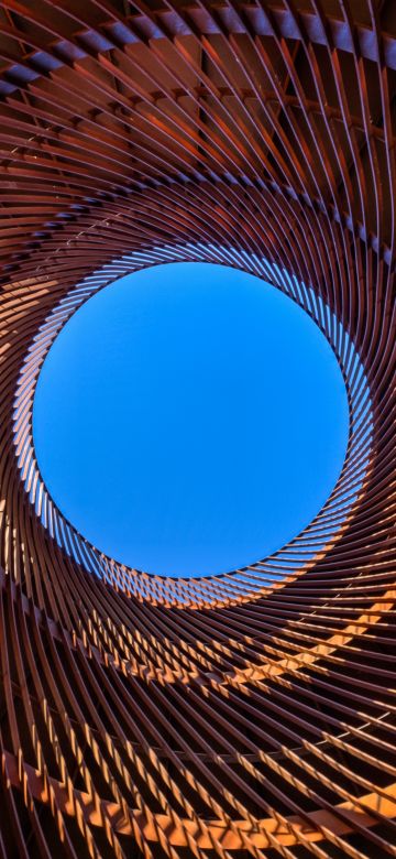 Metal design, Circular, Pattern, Blue Sky, Looking up at Sky, Spiral, Indoor, Symmetrical