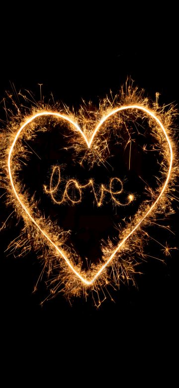 Love heart, Sparkles, Night, Black background, Letters, 5K