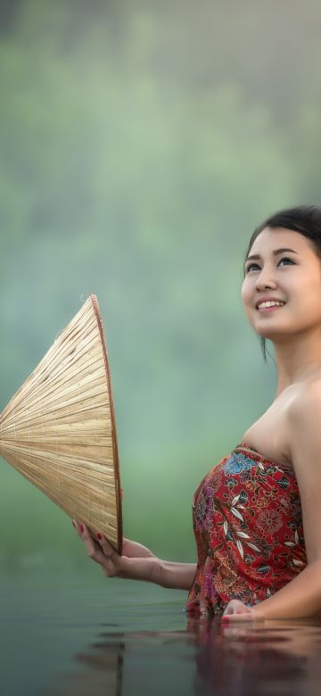 Asian Girl, 5K, Teen, Lake, Pond, Bath time, Portrait, Smiling, Thailand, 8K