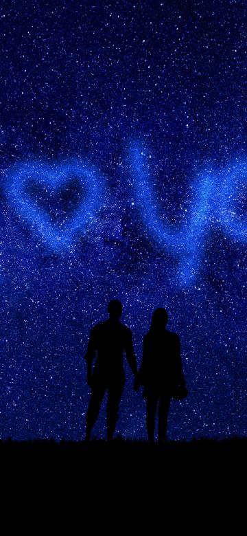 I Love You, Starry sky, Couple, Silhouette, Heart shape, Valentine's Day, Relationship, Together, Outer space, Night sky, 5K, February