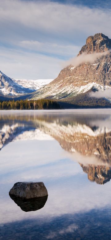 Glacier mountains, Mirror Lake, Body of Water, Mountain range, Reflection, Snow covered, Winter, Landscape, Scenery, 5K