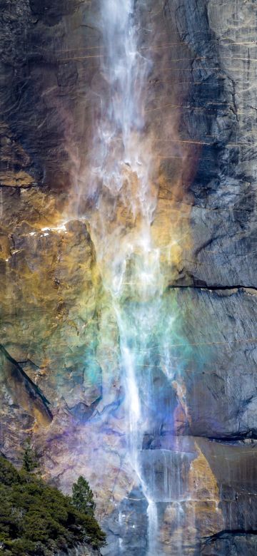 Yosemite Falls, Yosemite National Park, California, Cliff, Waterfalls, Colorful, Rainbow colors, Tourist attraction, 5K