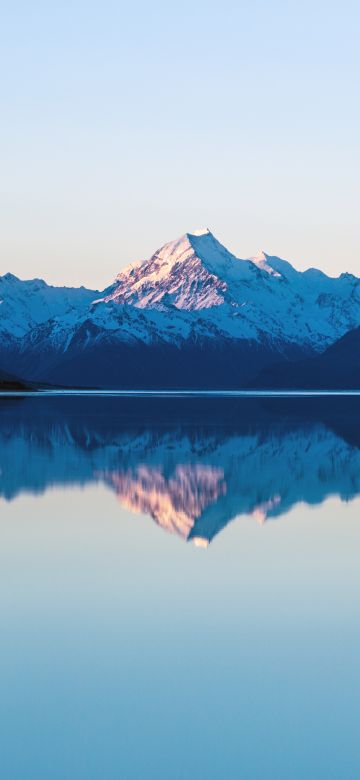 Mount Cook, Lake Pukaki, New Zealand, Sunset, Dusk, Mountain range, Snow covered, Reflection, Landscape, Scenery, 5K