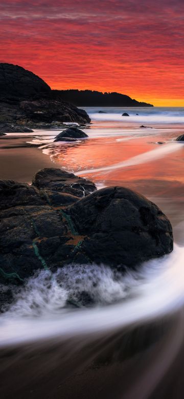 Marshall Beach, San Francisco, Sunset, Orange sky, Seascape, Long exposure, Ocean, Rocks, Scenery, Landscape