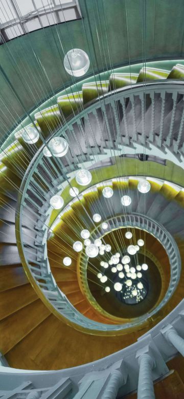 Spiral staircase, Chandelier, Wooden stairs, 5K, 8K