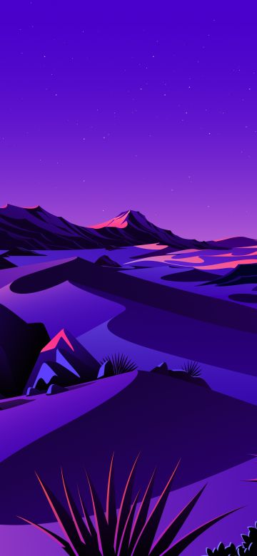 macOS Big Sur, Aesthetic, Mountains, Rocks, Twilight, Sunset, Starry sky, Purple sky, Scenery, Illustration, iOS 14, Stock, 5K