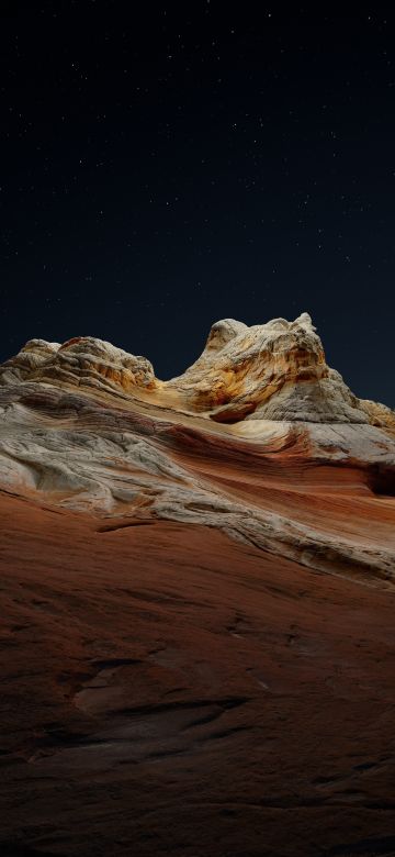 macOS Big Sur, Night, Stock, Sedimentary rocks, Desert, Starry sky, Dark, iOS 14, 5K