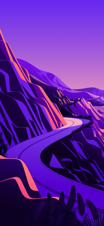 macOS Big Sur, Coastline, Mountain pass, Road, Twilight, Sunset, Scenery, Illustration, iOS 14, Stock, Aesthetic, 5K