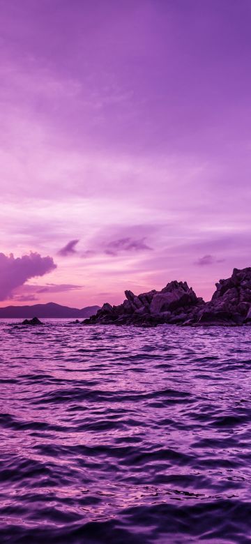 British Virgin Islands, Purple sky, Body of Water, Waves, Sunset, Seascape, Tropical, 5K