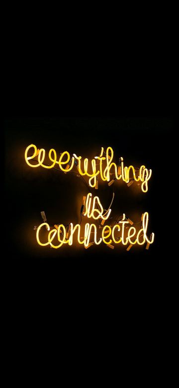 Everything is connected, Neon sign, Black background, Yellow