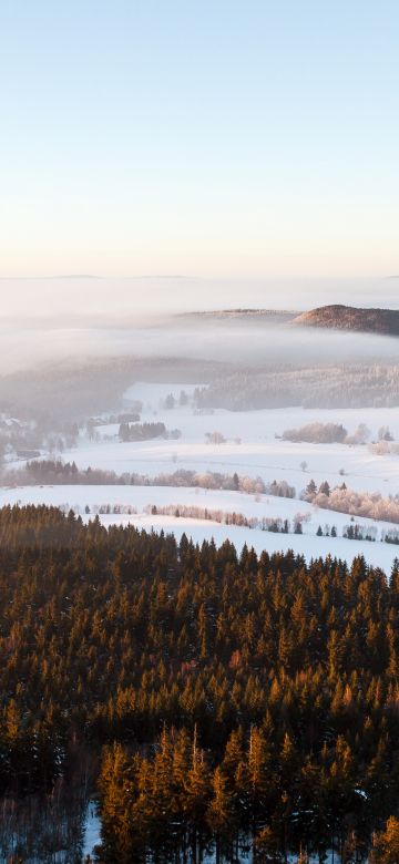 Stolowe Mountains National Park, Foggy, Mist, Landscape, Winter, Poland, 5K