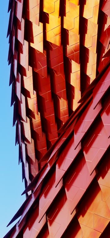 Vanke Pavilion, Red Tiles, Modern architecture, Pattern, Texture, Shapes, Geometrical, Blue Sky, 3D, 5K