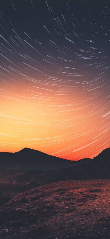 Sunset, Star trail, Dawn, Landscape, Dusk, Golden hour, 5K