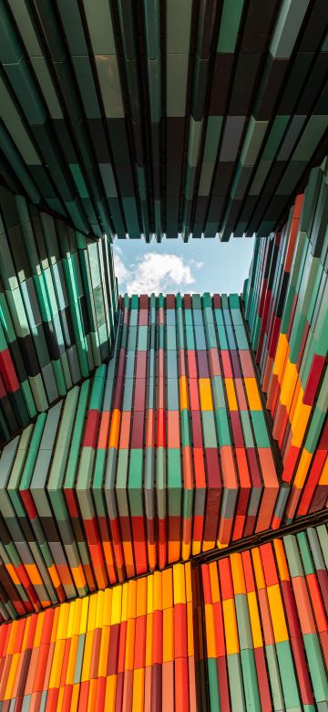 Modern architecture, Building, Metal structure, Colorful, Stripes, Ceiling