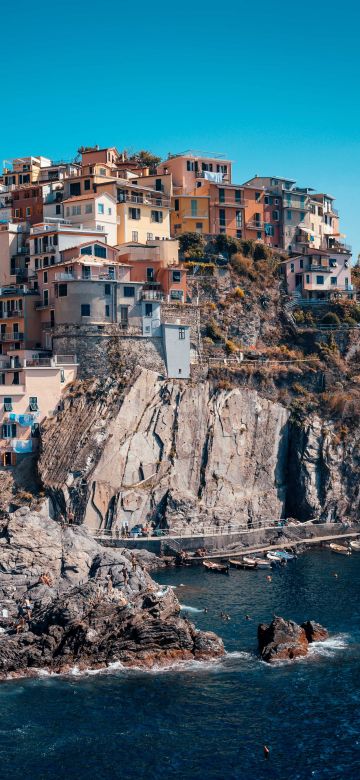 Cinque Terre, Coastline, Buildings, Town, Rocks, Harbor, Cliff, Italy, 5K