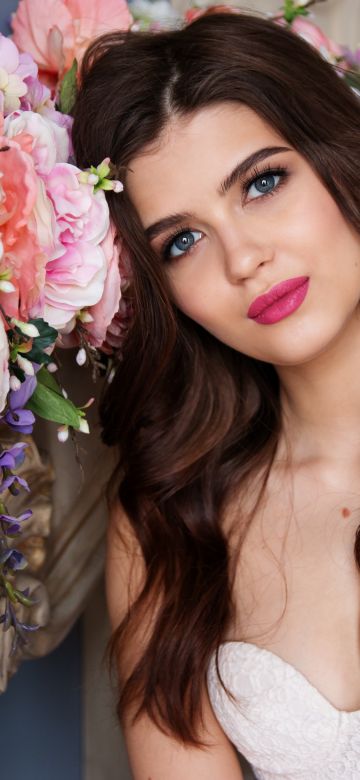 Beautiful girl, Fashion, Makeup, Flower bouquet, Portrait