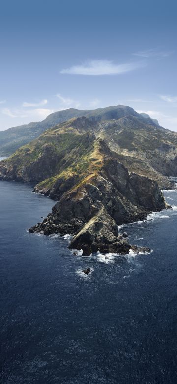 macOS Catalina, Morning, Mountains, Island, Foggy, Stock, 5K