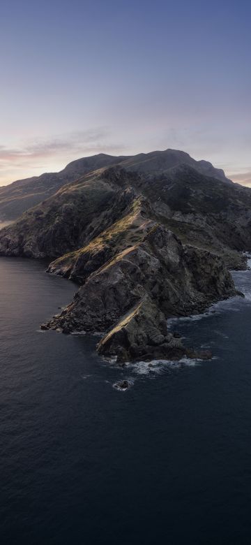 macOS Catalina, Stock, Mountains, Island, Evening, 5K