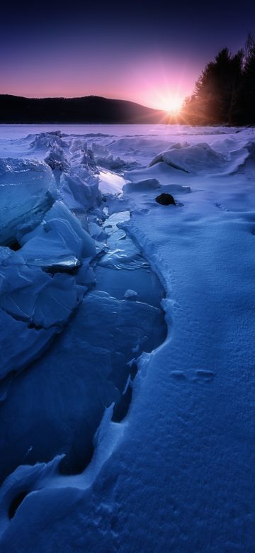 Rondout Reservoir, Sunset, Ice, Glacier, Morning, Landscape, 5K