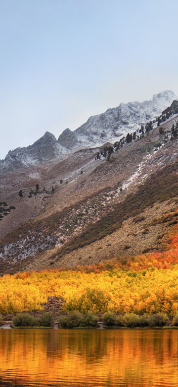 macOS High Sierra, Mountains, Stock, Landscape, Foggy, Autumn, Scenery, 5K