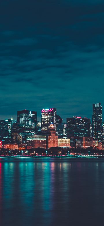 Chicago, Night, City lights, Cityscape, Reflections, Skyline, 5K