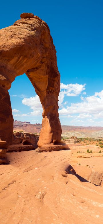 Delicate Arches, Arches national park, Landmark, Utah, Clouds, Blue Sky, Rock formations, Landscape, 5K, Western