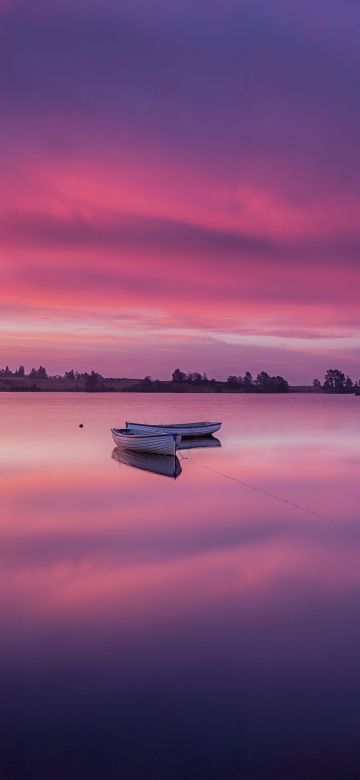 Loch Lomond, The Trossachs National Park, Mirror Lake, Sunrise, Boats, Body of Water, Landscape, Scenic, Purple sky, Long exposure, 5K