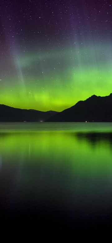 Southern lights, Aurora Borealis, Polar Lights, Northern Lights, Lake, Night time, Reflection, Starry sky, Landscape, 5K