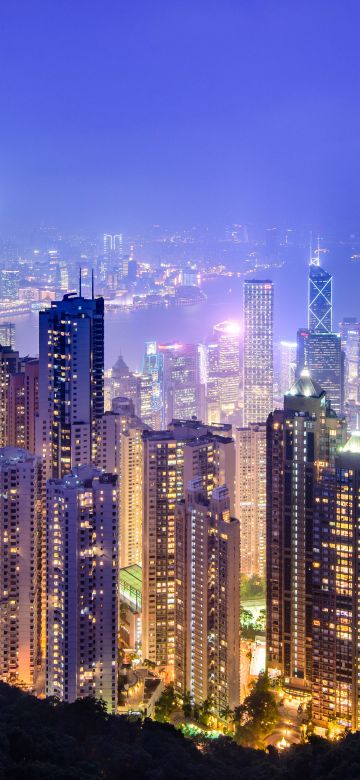 Victoria Peak, Hong Kong City, Cityscape, Night time, City lights, Landscape, Skyline, Skyscrapers, Harbor, 5K, 8K