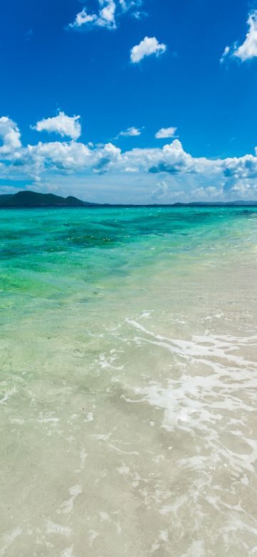 Sandy Cay Island, British Virgin Islands, Caribbean Sea, Seascape, Clouds, Blue Sky, Landscape, Tropical beach, Clear water, Horizon, 5K