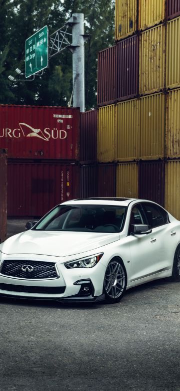 Infiniti Q50, Luxury cars, White cars, 5K