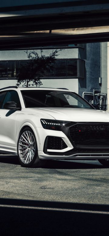 Audi RS Q8, 8K, White cars, Downtown, Miami, 5K