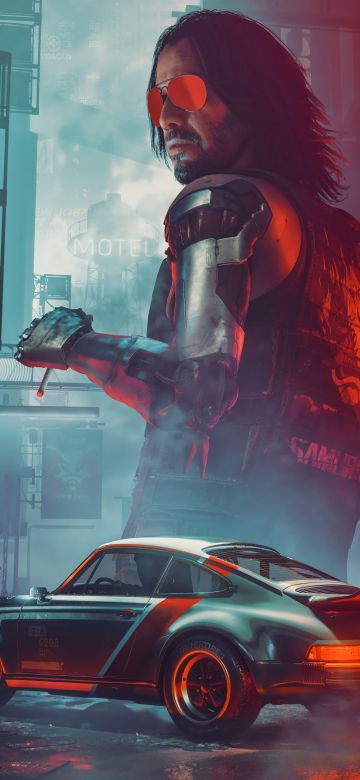 Keanu Reeves, Johnny Silverhand, Cyberpunk 2077, Game Art, Fan Art, Porsche 911 Turbo, 2021 Games