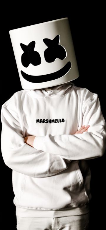 Marshmello, Monochrome, American DJ, Black background, 5K, 8K, Black and White