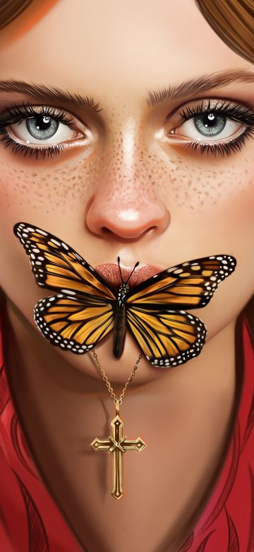 Beautiful girl, Butterfly, Portrait, Paint, Illustration, Vivid, Woman