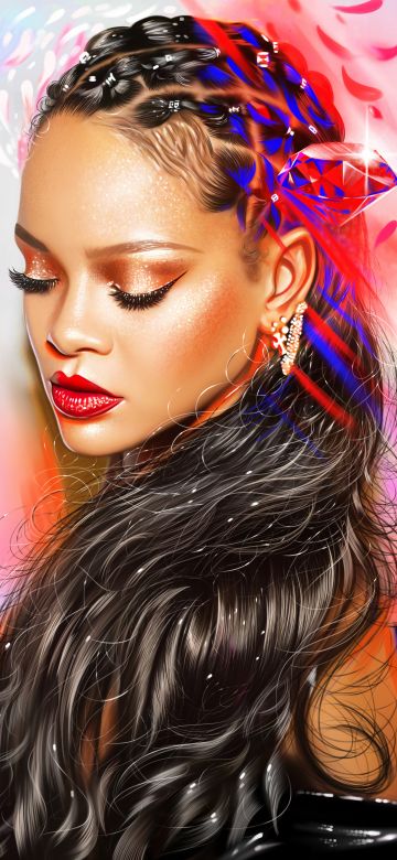 Rihanna, Digital Art, Barbadian singer, Portrait, Paint, Colorful, Vivid, Magical, Illustration