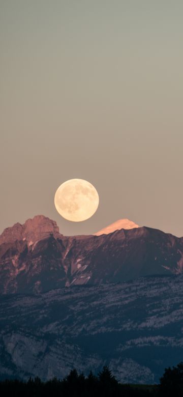 Mountains, Moon, Scenic, France, 5K, 8K