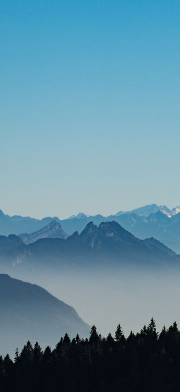 French Prealps, Mountain range, Foggy, Morning, Serene, Clear sky, French Prealps, France, 5K