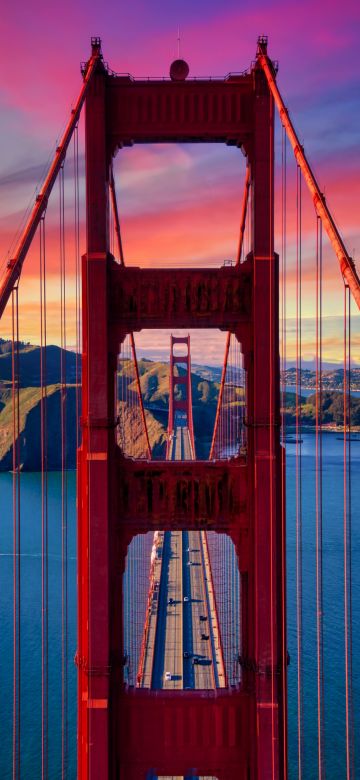 Golden Gate Bridge, Aesthetic, California, USA, Sunset, Colorful Sky, Suspension bridge, Bay Area, Famous Place, Landmark, Aesthetic, 5K