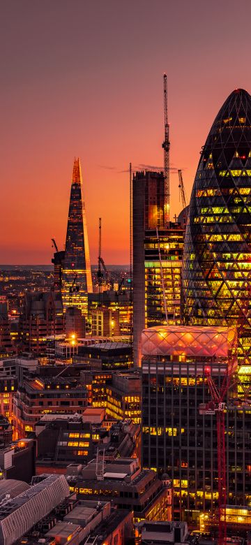 Cityscape, City lights, Sunset, Dawn, Skyscrapers, London, 5K, England