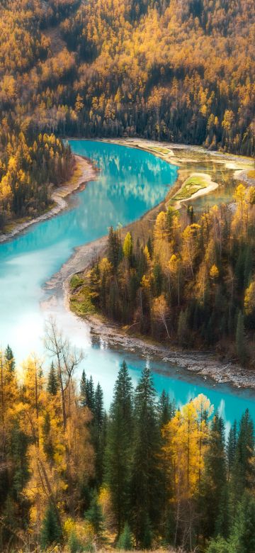 Kanas Lake, Aerial view, Forest, Scenic, Trees, Xinjiang, China, 5K