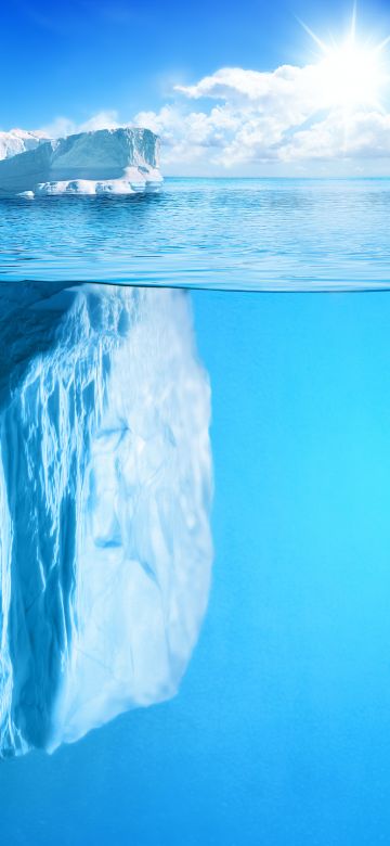 Iceberg, Growlers, Bergy bits, Fresh water, Floating, Ocean blue, Sunny day, Blue Sky, White Clouds, Horizon, 5K, 8K